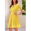 imagePRETTYGARDEN Womens 2025 Summer Short Dress V Neck Short Sleeve A Line Hollow Out Lace Ruffle Cute Casual Beach Party DressesYellow