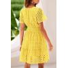 imagePRETTYGARDEN Womens 2025 Summer Short Dress V Neck Short Sleeve A Line Hollow Out Lace Ruffle Cute Casual Beach Party DressesYellow
