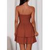 imagePRETTYGARDEN Womens 2025 Summer Strapless Tube Mini Dress Off Shoulder Smocked Ruffle A Line Flowy Short Party Club DressesBrick Red