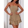 imagePRETTYGARDEN Womens 2025 Summer Strapless Tube Mini Dress Off Shoulder Smocked Ruffle A Line Flowy Short Party Club DressesKhaki