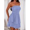 imagePRETTYGARDEN Womens 2025 Summer Strapless Tube Mini Dress Off Shoulder Smocked Ruffle A Line Flowy Short Party Club DressesLight Blue