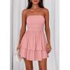 imagePRETTYGARDEN Womens 2025 Summer Strapless Tube Mini Dress Off Shoulder Smocked Ruffle A Line Flowy Short Party Club DressesPink