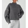 imagePRETTYGARDEN Womens Chunky Knit Sweaters 2025 Fall Long Sleeve Mock Neck Oversized Pullover Tops Winter Fashion ClothesGrey