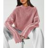 imagePRETTYGARDEN Womens Chunky Knit Sweaters 2025 Fall Long Sleeve Mock Neck Oversized Pullover Tops Winter Fashion ClothesGrey Pink