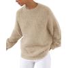 imagePRETTYGARDEN Womens Fall Long Sleeve Sweater Crew Neck Fuzzy Loose Fit Chunky Knit Oversized Pullover Sweaters Going Out TopsApricot
