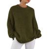 imagePRETTYGARDEN Womens Fall Long Sleeve Sweater Crew Neck Fuzzy Loose Fit Chunky Knit Oversized Pullover Sweaters Going Out TopsArmy Green