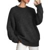 imagePRETTYGARDEN Womens Fall Long Sleeve Sweater Crew Neck Fuzzy Loose Fit Chunky Knit Oversized Pullover Sweaters Going Out TopsBlack