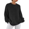 imagePRETTYGARDEN Womens Fall Long Sleeve Sweater Crew Neck Fuzzy Loose Fit Chunky Knit Oversized Pullover Sweaters Going Out TopsBlack
