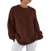 imagePRETTYGARDEN Womens Fall Long Sleeve Sweater Crew Neck Fuzzy Loose Fit Chunky Knit Oversized Pullover Sweaters Going Out TopsDark Brown