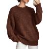 imagePRETTYGARDEN Womens Fall Long Sleeve Sweater Crew Neck Fuzzy Loose Fit Chunky Knit Oversized Pullover Sweaters Going Out TopsDark Brown