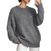 imagePRETTYGARDEN Womens Fall Long Sleeve Sweater Crew Neck Fuzzy Loose Fit Chunky Knit Oversized Pullover Sweaters Going Out TopsDark Grey