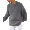 imagePRETTYGARDEN Womens Fall Long Sleeve Sweater Crew Neck Fuzzy Loose Fit Chunky Knit Oversized Pullover Sweaters Going Out TopsDark Grey