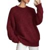 imagePRETTYGARDEN Womens Fall Long Sleeve Sweater Crew Neck Fuzzy Loose Fit Chunky Knit Oversized Pullover Sweaters Going Out TopsWine Red