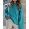 imagePRETTYGARDEN Womens Fall Oversized Sweaters Casual Crewneck Pullover Long Sleeve Fuzzy Chunky Knit Tops BlouseLake Blue