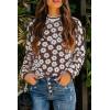 imagePRETTYGARDEN Womens Knit Floral Print Sweater Crewneck Long Sleeve Lightweight Pullover SweatshirtCoffee