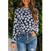 imagePRETTYGARDEN Womens Knit Floral Print Sweater Crewneck Long Sleeve Lightweight Pullover SweatshirtNavy