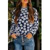 imagePRETTYGARDEN Womens Knit Floral Print Sweater Crewneck Long Sleeve Lightweight Pullover SweatshirtNavy