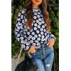 imagePRETTYGARDEN Womens Knit Floral Print Sweater Crewneck Long Sleeve Lightweight Pullover SweatshirtNavy