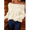 imagePRETTYGARDEN Womens Off The Shoulder Sweater Long Sleeve Tops 2025 Fall Loose Knit Pullover Sweaters Winter ClothesBeige White