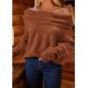 imagePRETTYGARDEN Womens Off The Shoulder Sweater Long Sleeve Tops 2025 Fall Loose Knit Pullover Sweaters Winter ClothesBrick Red