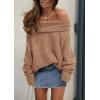 imagePRETTYGARDEN Womens Off The Shoulder Sweater Long Sleeve Tops 2025 Fall Loose Knit Pullover Sweaters Winter ClothesCamel