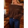 imagePRETTYGARDEN Womens Off The Shoulder Sweater Long Sleeve Tops 2025 Fall Loose Knit Pullover Sweaters Winter ClothesCoffee