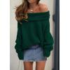 imagePRETTYGARDEN Womens Off The Shoulder Sweater Long Sleeve Tops 2025 Fall Loose Knit Pullover Sweaters Winter ClothesDark Green