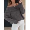 imagePRETTYGARDEN Womens Off The Shoulder Sweater Long Sleeve Tops 2025 Fall Loose Knit Pullover Sweaters Winter ClothesDark Grey