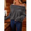 imagePRETTYGARDEN Womens Off The Shoulder Sweater Long Sleeve Tops 2025 Fall Loose Knit Pullover Sweaters Winter ClothesDark Grey