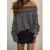 imagePRETTYGARDEN Womens Off The Shoulder Sweater Long Sleeve Tops 2025 Fall Loose Knit Pullover Sweaters Winter ClothesDark Grey