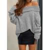 imagePRETTYGARDEN Womens Off The Shoulder Sweater Long Sleeve Tops 2025 Fall Loose Knit Pullover Sweaters Winter ClothesGrey