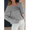 imagePRETTYGARDEN Womens Off The Shoulder Sweater Long Sleeve Tops 2025 Fall Loose Knit Pullover Sweaters Winter ClothesGrey