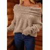 imagePRETTYGARDEN Womens Off The Shoulder Sweater Long Sleeve Tops 2025 Fall Loose Knit Pullover Sweaters Winter ClothesKhaki