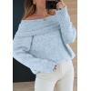 imagePRETTYGARDEN Womens Off The Shoulder Sweater Long Sleeve Tops 2025 Fall Loose Knit Pullover Sweaters Winter ClothesLight Blue