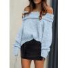imagePRETTYGARDEN Womens Off The Shoulder Sweater Long Sleeve Tops 2025 Fall Loose Knit Pullover Sweaters Winter ClothesLight Blue