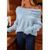 imagePRETTYGARDEN Womens Off The Shoulder Sweater Long Sleeve Tops 2025 Fall Loose Knit Pullover Sweaters Winter ClothesLight Blue