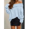 imagePRETTYGARDEN Womens Off The Shoulder Sweater Long Sleeve Tops 2025 Fall Loose Knit Pullover Sweaters Winter ClothesLight Blue