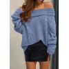 imagePRETTYGARDEN Womens Off The Shoulder Sweater Long Sleeve Tops 2025 Fall Loose Knit Pullover Sweaters Winter ClothesMist Blue