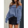 imagePRETTYGARDEN Womens Off The Shoulder Sweater Long Sleeve Tops 2025 Fall Loose Knit Pullover Sweaters Winter ClothesMist Blue