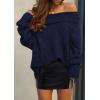 imagePRETTYGARDEN Womens Off The Shoulder Sweater Long Sleeve Tops 2025 Fall Loose Knit Pullover Sweaters Winter ClothesNavy