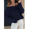 imagePRETTYGARDEN Womens Off The Shoulder Sweater Long Sleeve Tops 2025 Fall Loose Knit Pullover Sweaters Winter ClothesNavy