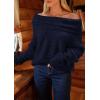 imagePRETTYGARDEN Womens Off The Shoulder Sweater Long Sleeve Tops 2025 Fall Loose Knit Pullover Sweaters Winter ClothesNavy