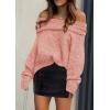 imagePRETTYGARDEN Womens Off The Shoulder Sweater Long Sleeve Tops 2025 Fall Loose Knit Pullover Sweaters Winter ClothesPink