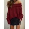 imagePRETTYGARDEN Womens Off The Shoulder Sweater Long Sleeve Tops 2025 Fall Loose Knit Pullover Sweaters Winter ClothesWine Red
