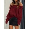 imagePRETTYGARDEN Womens Off The Shoulder Sweater Long Sleeve Tops 2025 Fall Loose Knit Pullover Sweaters Winter ClothesWine Red