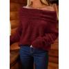 imagePRETTYGARDEN Womens Off The Shoulder Sweater Long Sleeve Tops 2025 Fall Loose Knit Pullover Sweaters Winter ClothesWine Red