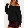 imagePRETTYGARDEN Womens Off The Shoulder Sweater Long Sleeve Tops Loose Knit Pullover Sweaters Fashion Fall Clothes 2025Black