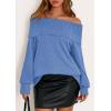 imagePRETTYGARDEN Womens Off The Shoulder Sweater Long Sleeve Tops Loose Knit Pullover Sweaters Fashion Fall Clothes 2025Blue