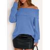 imagePRETTYGARDEN Womens Off The Shoulder Sweater Long Sleeve Tops Loose Knit Pullover Sweaters Fashion Fall Clothes 2025Blue