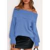 imagePRETTYGARDEN Womens Off The Shoulder Sweater Long Sleeve Tops Loose Knit Pullover Sweaters Fashion Fall Clothes 2025Blue